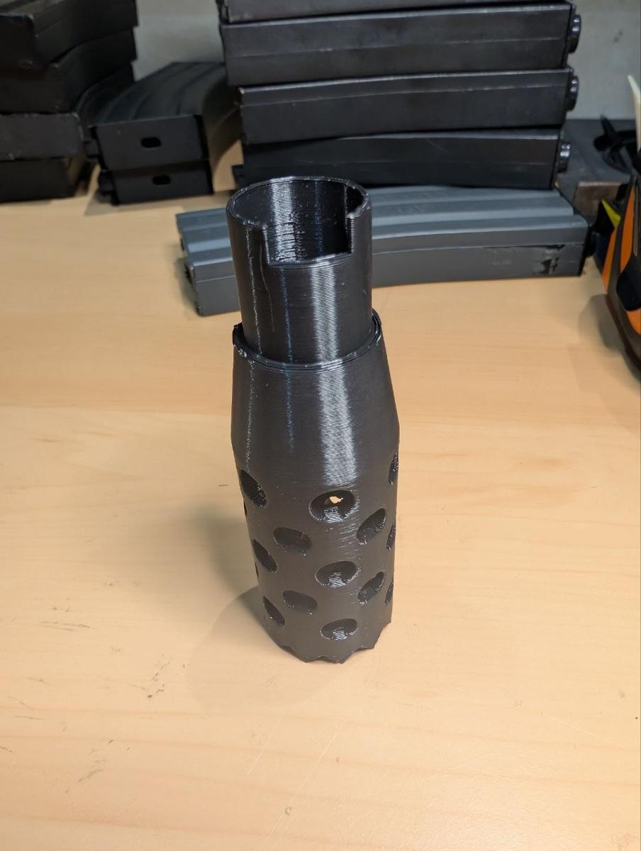 3D Printed Airsoft Flash Hider Muzzle Brake Black Ported Slip-On Barrel Shroud