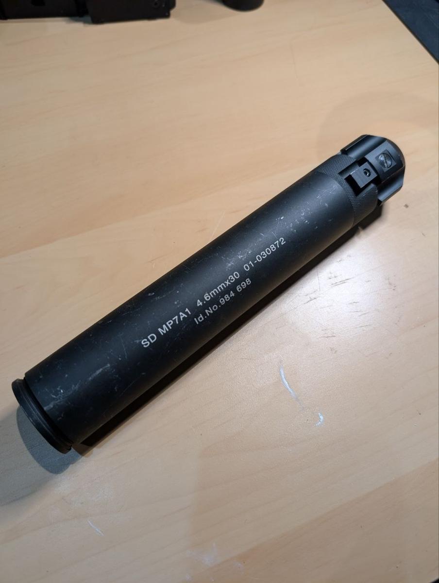 Airsoft Mock Suppressor SD MP7A1 4.6mmx30 Quick Detach Silencer Black Metal