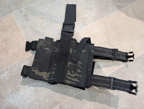 Drop Leg Pistol Holster & Mag Pouch Black Camo Right Handed Thigh Rig Airsoft