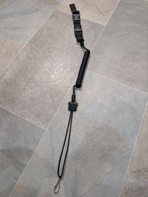 Tactical Pistol Lanyard Coiled Retention Security Strap Black Belt Loop Airsoft