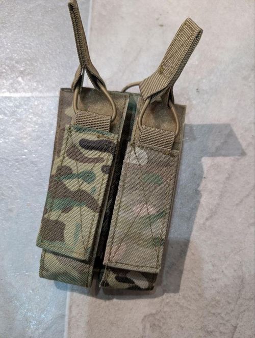 Double Pistol Mag Pouch MOLLE Multicam Style Bungee Retention Airsoft Surplus