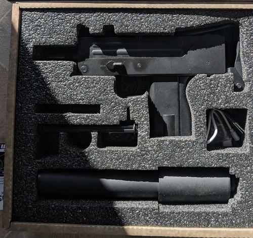 JG MAC-10 Airsoft Electric Pistol with Suppressor and Stock, Boxed